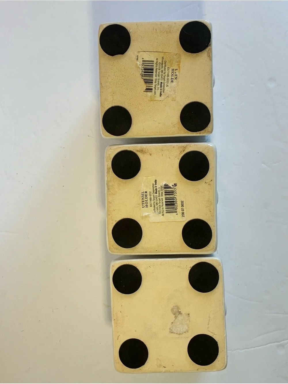 Vintage 2008 Target Stoneware Utensil Holder Set of 3 Knife Fork Spoon Cream